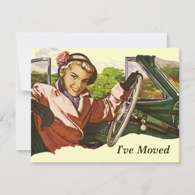 Retro Gal en el coche he movido la Invitación (Anverso)