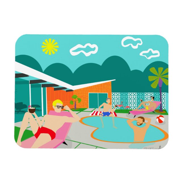 Retro Gay Pool Fiesta Imán Flexible (Horizontal)