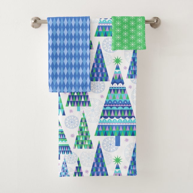 Retro Geo Scandi Árboles de Navidad Azul y Verde (In situ)
