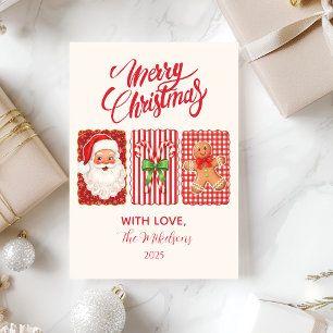 Retro Gingham Santa Pan de Jengibre Navidad