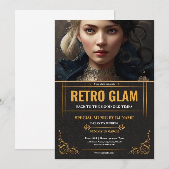 Retro Glam Party Flyer Template (Anverso / Reverso)
