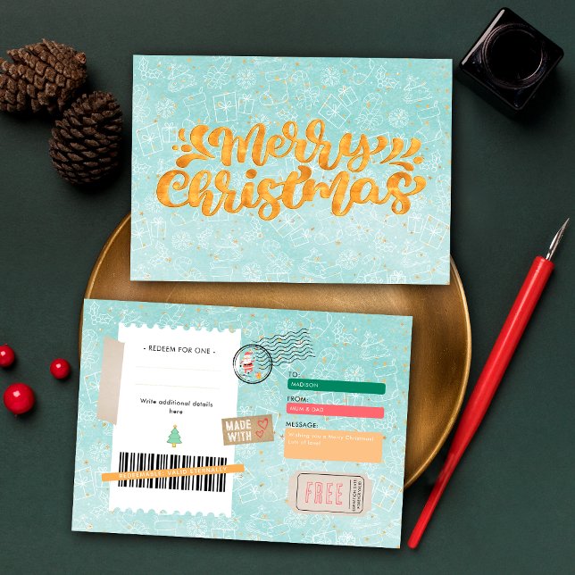 Retro Gold Christmas Pattern Ticket Gift Voucher (Subido por el creador)