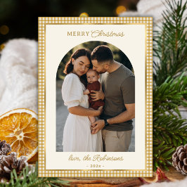 Retro Gold Plaid Arch Foto Feliz Navidad