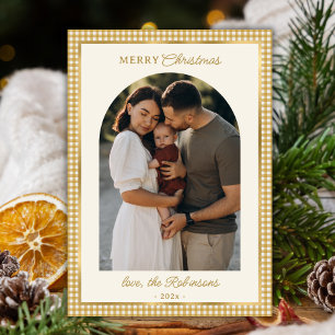 Retro Gold Plaid Arch Foto Feliz Navidad