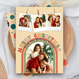 Retro Groovy Colorido 4 Foto Navidad Beige