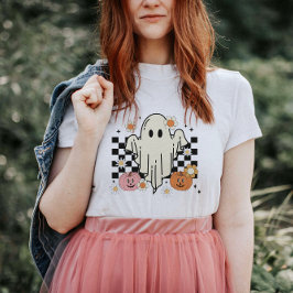 Retro Groovy Ghost Halloween camiseta para mujeres