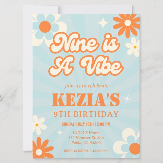 Retro Groovy Nueve es una invitación al cumpleaños (Anverso)