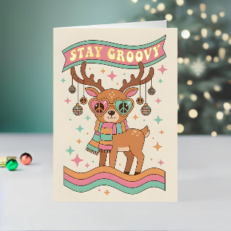 Retro Groovy Reindeer Merry Christmas
