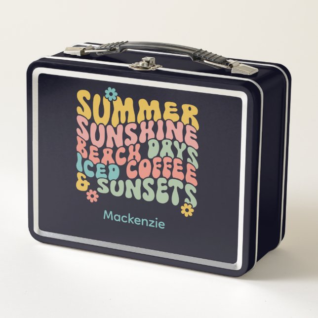 Retro Groovy Summer Pink Monograma Nombre (Anverso)