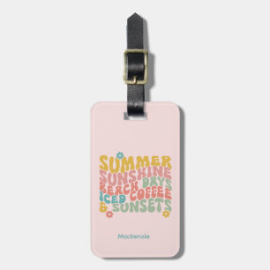 Retro Groovy Summer Pink Monograma Nombre Etiqueta