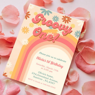 Retro groovy una flor de margarita Primer cumpleañ