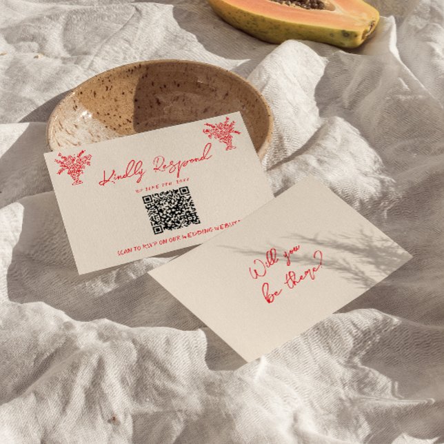Retro Hand Drawn Red Unique QR Code Wedding RSVP (Subido por el creador)