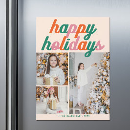 Retro Happy Holidays 3 Photo Collage Magnet Card