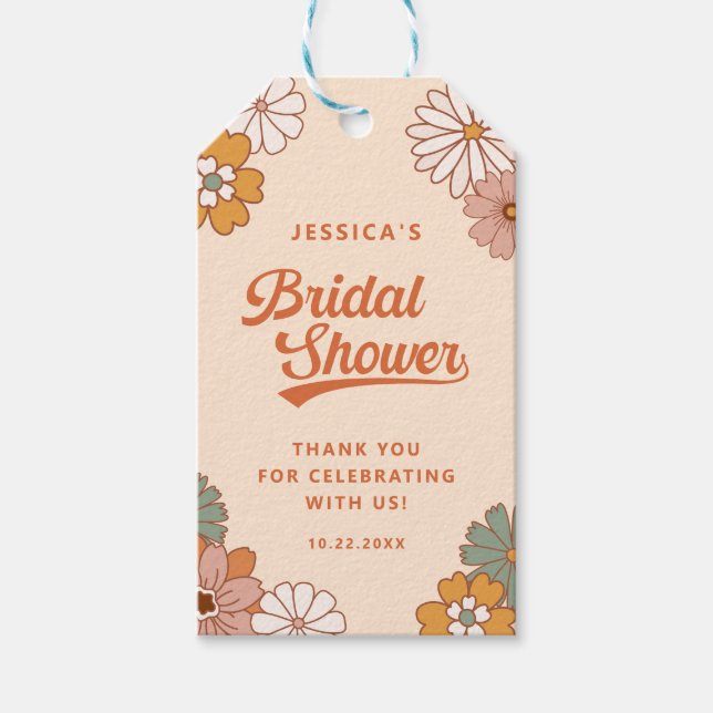 Retro Hippie 70 Floral Bridal Shower Etiqueta de r (Anverso)