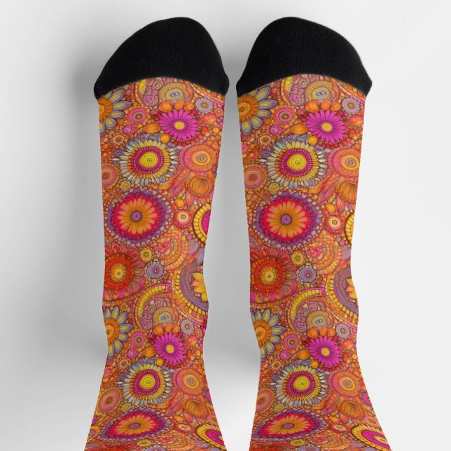 Retro Hippie: Calcetines de Margaritas Rosadas (Arriba)