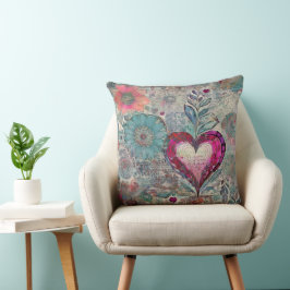 Retro Hippie: Cojín Decorativo Corazón Rosa