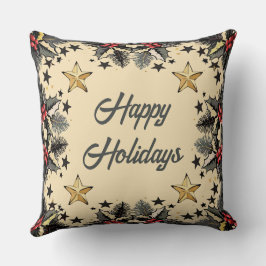 Retro Holly Berries y Cojín decorativo Evergreen