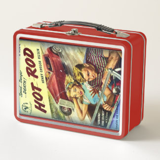 Retro Hot Rod Red Metal Lunch Box