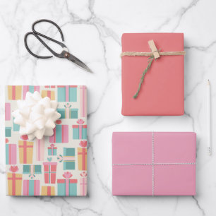 Retro Ilustración Presenta Papel De Envoltura Rosa