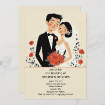 Retro ilustró la invitación feliz de matrimonio de