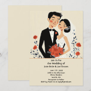 Retro ilustró la invitación feliz de matrimonio de