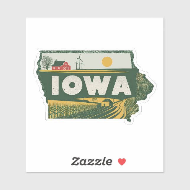 Retro Iowa Pegatina (Hoja)