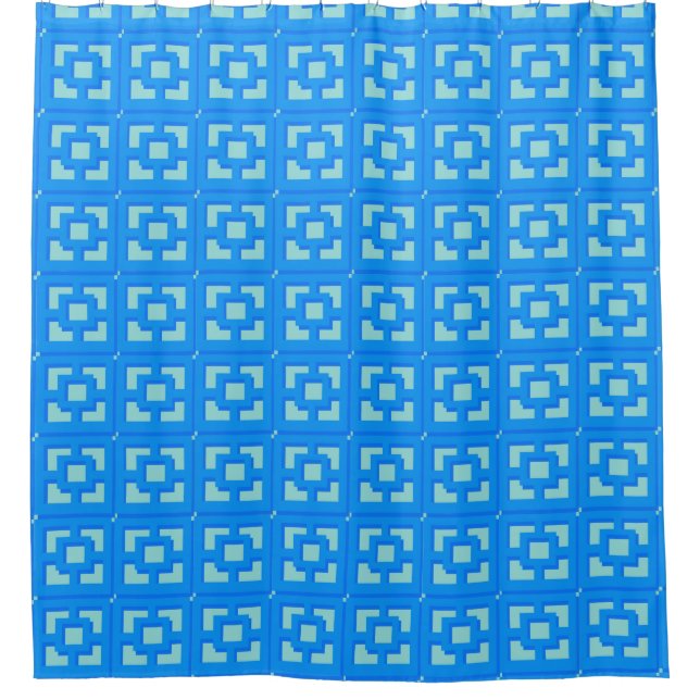 Retro Jet Set Blue Trellis Shower Cortina (Anverso)