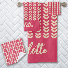 Retro Leaf Pattern Vintage Monogram Pink