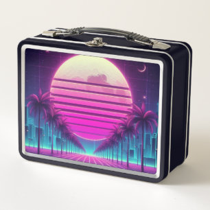 retro, luna de neón/palmas de los años 80