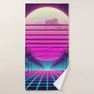 retro, luna de neón/palmas de los años 80