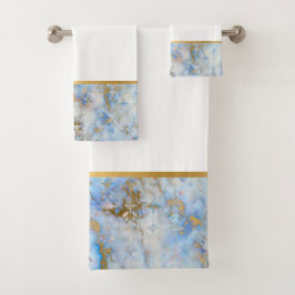 RETRO MARBLE ABSTRACT BLUE GOLD BATHROOM TOWALL SE