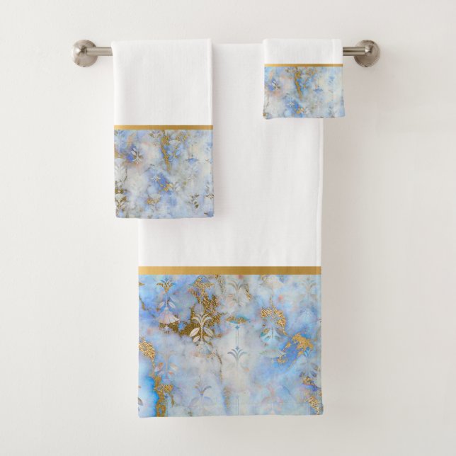 RETRO MARBLE ABSTRACT BLUE GOLD BATHROOM TOWALL SE (In situ)