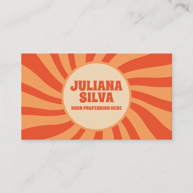 Retro marrón y Naranja con tarjeta de visita QR (Anverso)