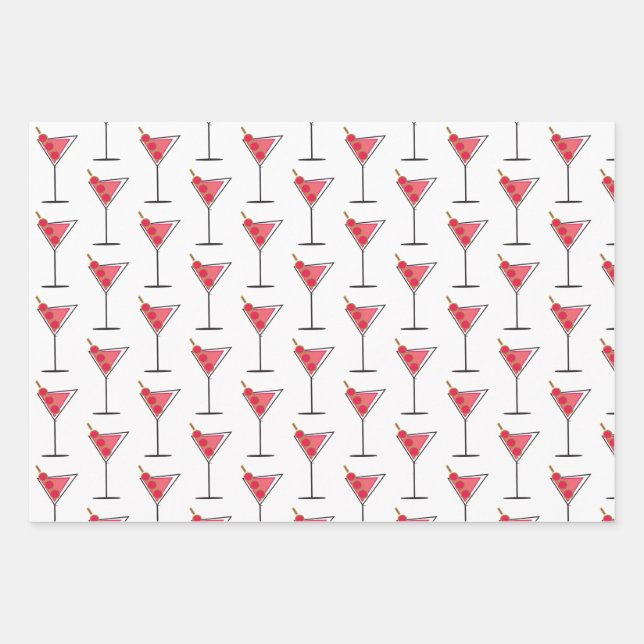 Retro Martinis 3 maneras Envolver hoja de papel de (Anverso)