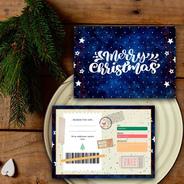 Retro Merry Christmas Script Xmas Gift Coupon (Subido por el creador)