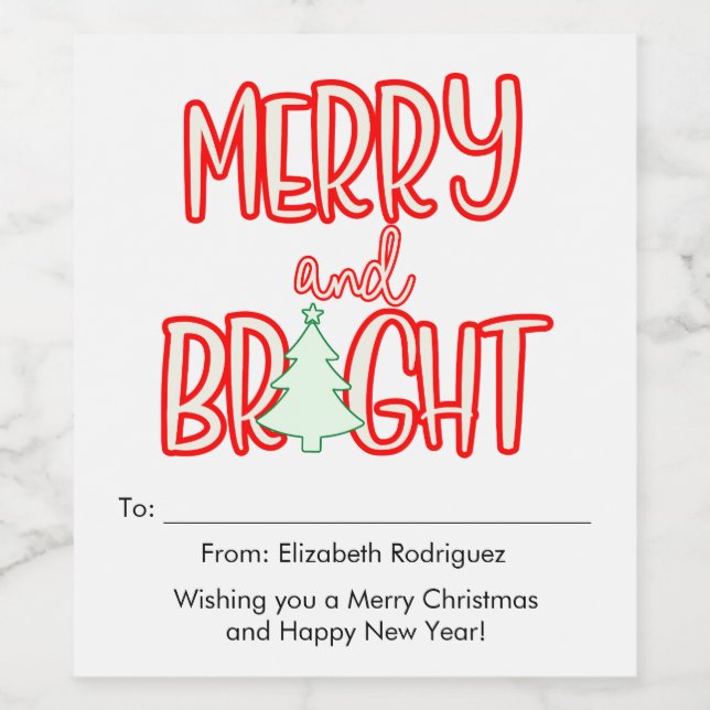 Retro Merry y Bright Etiqueta Única de Regalo de B (Etiqueta única)