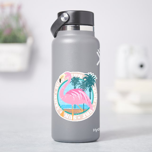 Retro Miami Beach Look Flamingo Pegatina (hidrofrasco)