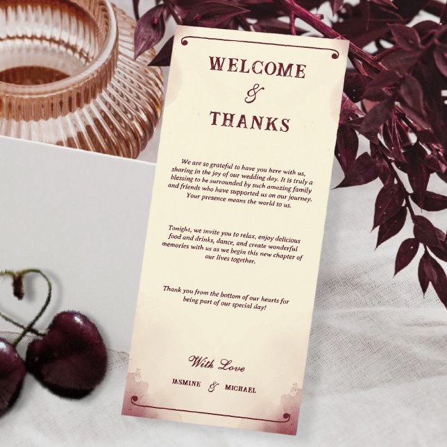 Retro Minimalist Burgundy Ivory Welcome and Thanks (Subido por el creador)