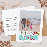 Retro Mínimo 1 Festividad Festividad Feliz Navidad<br><div class="desc">Este festivo diseño de Feliz Navidad fue creado usando un divertido y moderno tipo de letra de guión y mi letra de bloque con letras a mano en un estilo retro en azul acuático y rojo coronado con mi sombrero Santa pintado a mano con ungüento y bayas para hacer que...</div>