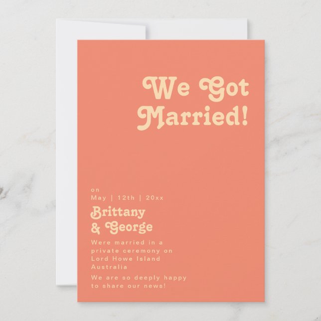 Retro moderno | Invitación de Elopement de Coral (Anverso)