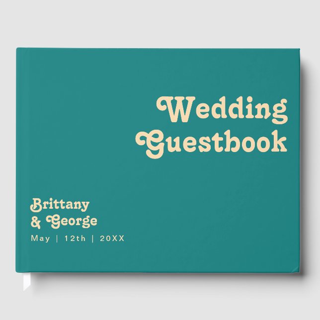 Retro moderno | Libro de visitas del Boda Verde az (Anverso)