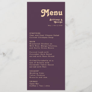 Retro moderno Menú de cena Boda morado oscuro