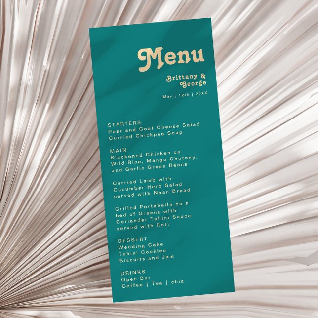 Retro moderno | Menú de cena Boda Verde azulado (Subido por el creador)