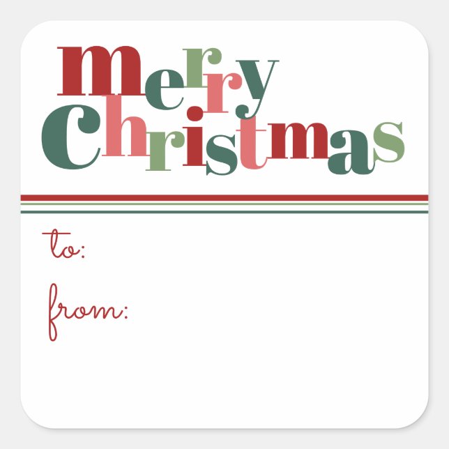 Retro Moderno Merry Christmas Gift Tag Pegatinas (Anverso)
