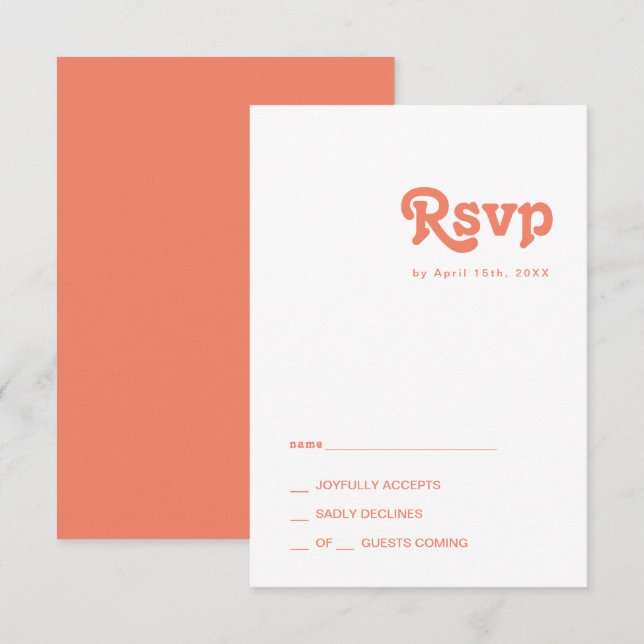 Retro moderno | Tarjeta RSVP de Coral (Anverso / Reverso)