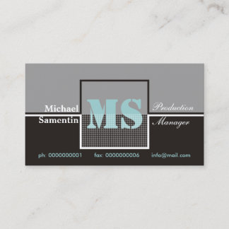 Retro Monograma tarjetas de visita azul gris negro