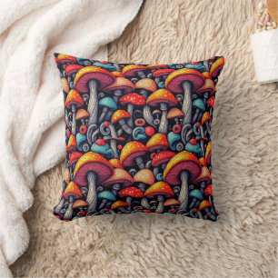 Retro Mushroom Whimsy Cojín decorativo