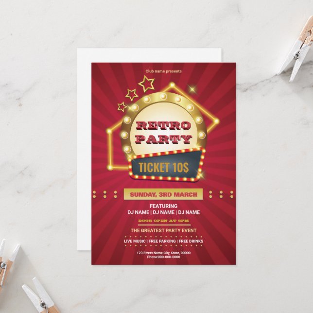 Retro Music Party Flyer Template (Anverso/Reverso In Situ)
