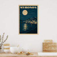 Retro Mykonos Luna Arte Deco Vintage Estilo Viaje