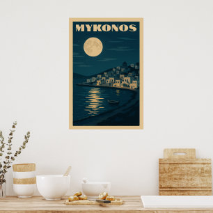 Retro Mykonos Luna Arte Deco Vintage Estilo Viaje
